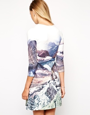 ASOS A-Line Scuba Dress with Long Sleeves in Mountain Print - Image 2