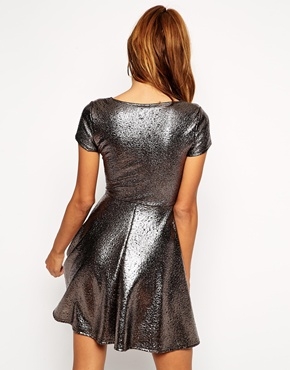 ASOS Metallic Cross Front Cutout Skater Dress - Image 2