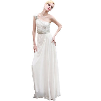 Assymetrical White Chiffon Evening Dress
