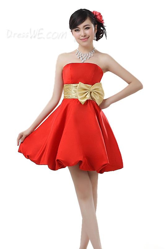 Attractive A-Line Strapless Mini Length Bowknot Cocktail Dress