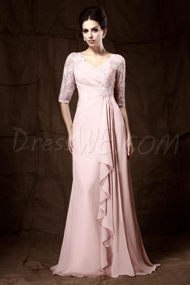 Attractive A-Line V-Neck Lace Sequins Floor Length Charming Mother Dress