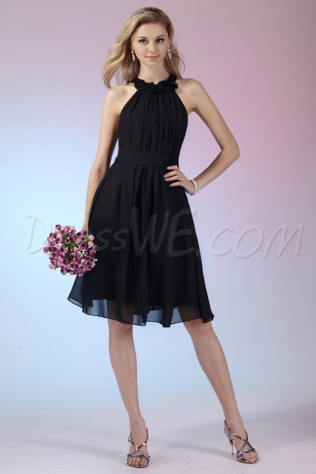 Attractive Flowers A-Line Halter Knee-length Dasha's Bridesmaid Dress
