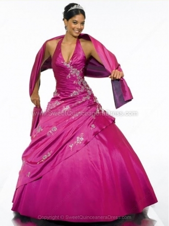 Ball Gown Halter Taffeta Floor-length Appliques Quinceanera Dresses