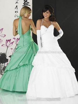 Ball Gown Halter Taffeta Floor-length Beading Quinceanera Dresses