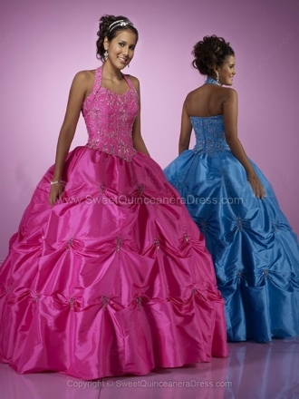 Ball Gown Halter Taffeta Floor-length Beading Quinceanera Dresses