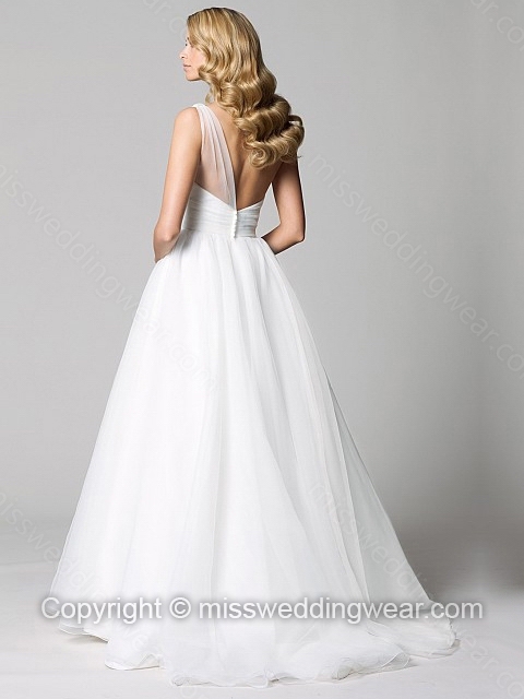 Ball Gown One Shoulder Organza Satin Floor-length White Ruffles Wedding Dresses - Image 2
