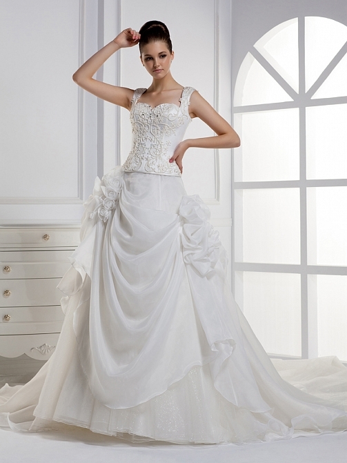 Ball Gown Organza Straps Natural Waist Sleeveless Cathedral Train Wedding Dress