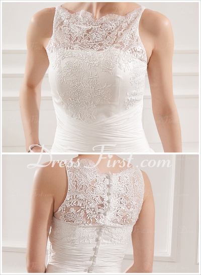 Ball-Gown Scoop Neck Court Train Chiffon Lace Wedding Dress With Ruffle - Image 3