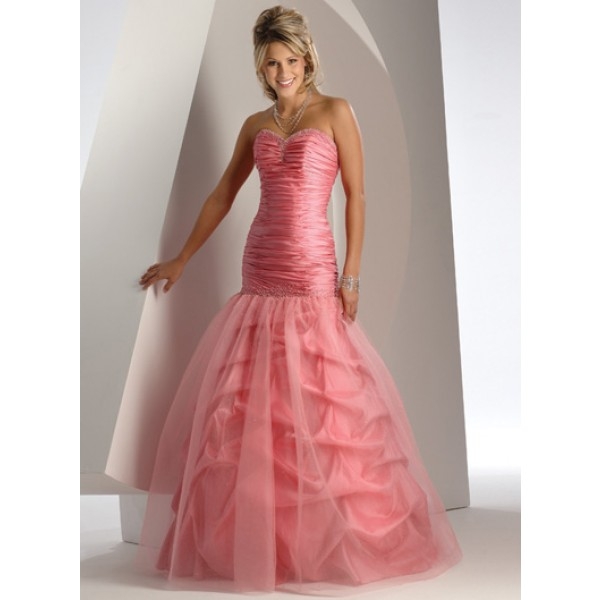 Ball Gown/Shearh Sweetheart Sleeveless Ruching/Beading Dropped Floor-length Organza Celebrity Dresse