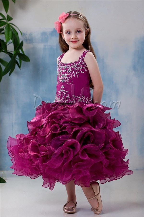 Ball Gown Square Neckline Embroidery Flower Girl Dress