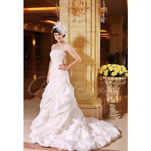 Ball Gown Strapless Chapel Train Taffeta Designer Wedding Dress