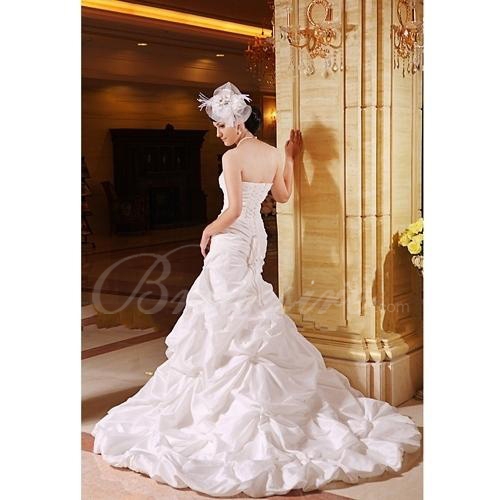 Ball Gown Strapless Chapel Train Taffeta Designer Wedding Dress - Image 2