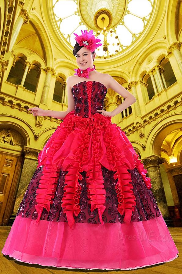 Ball Gown Strapless Floor-Length Appliques Quinceanera Dress