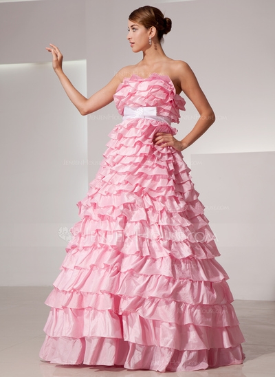 Ball-Gown Strapless Floor-Length Taffeta Prom Dress With Sash