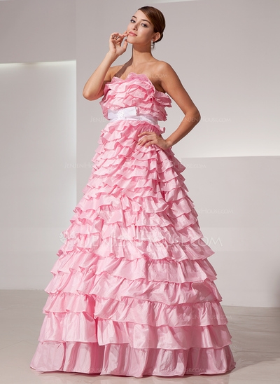 Ball-Gown Strapless Floor-Length Taffeta Prom Dress With Sash - Image 2
