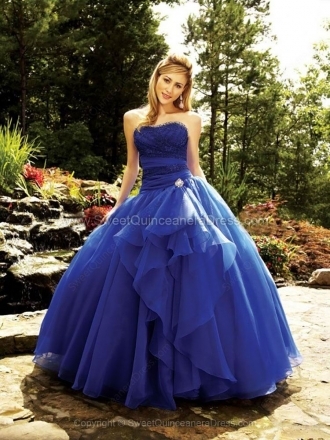 Ball Gown Strapless Organza Floor-length Lace Quinceanera Dresses