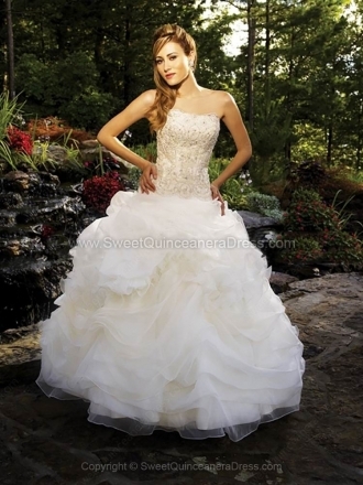 Ball Gown Strapless Organza Floor-length Pick-Ups Quinceanera Dresses