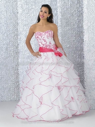 Ball Gown Strapless Organza Floor-length Tiered Quinceanera Dresses