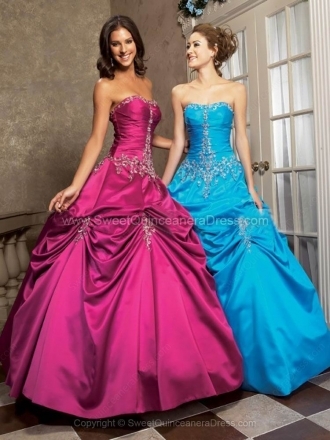 Ball Gown Strapless Satin Floor-length Appliques Quinceanera Dresses