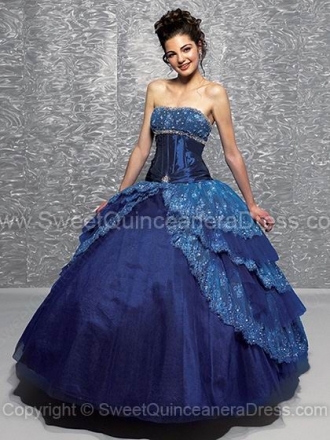Ball Gown Strapless Taffeta Tulle Floor-length Lace Quinceanera Dresses