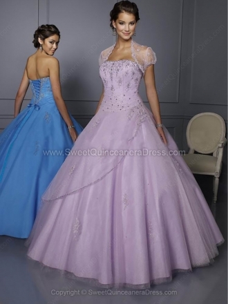 Ball Gown Strapless Tulle Satin Floor-length Appliques Quinceanera Dresses