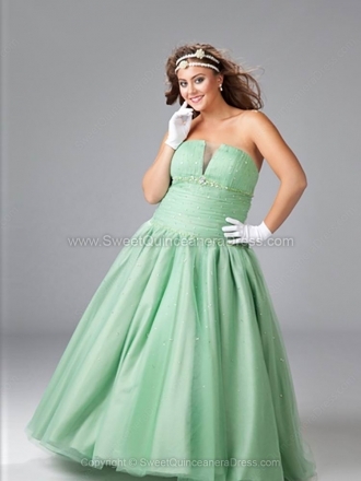Ball Gown Strapless Tulle Satin Floor-length Beading Quinceanera Dresses