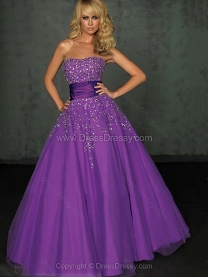 Ball Gown Strapless Tulle Satin Floor-length Rhinestone Quinceanera Dresses