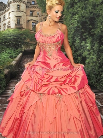 Ball Gown Straps Taffeta Floor-length Beading Quinceanera Dresses