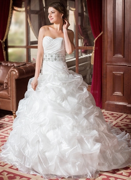 Ball-Gown Sweetheart Chapel Train Taffeta Organza Wedding Dress With Ruffle Lace Beading Sequins