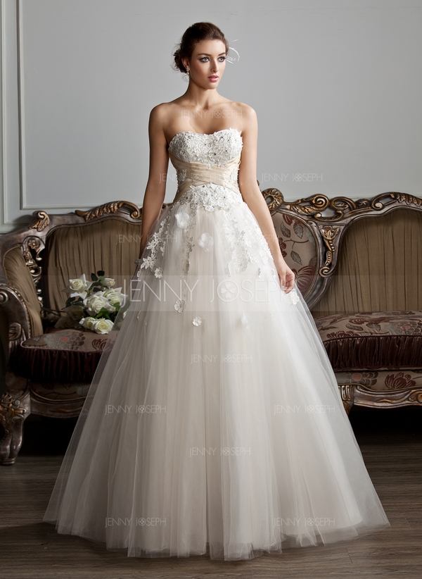 Ball-Gown Sweetheart Floor-Length Tulle Charmeuse Wedding Dress