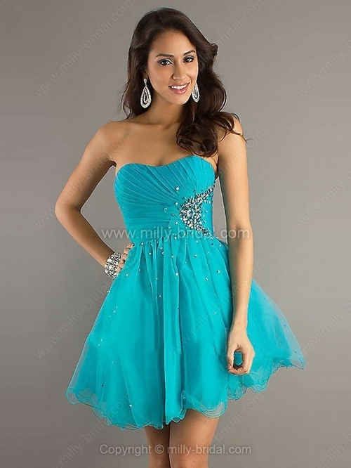 Ball Gown Sweetheart Organza Short/Mini Beading Prom Dresses