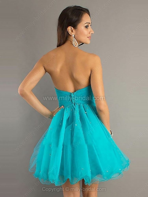 Ball Gown Sweetheart Organza Short/Mini Beading Prom Dresses - Image 2