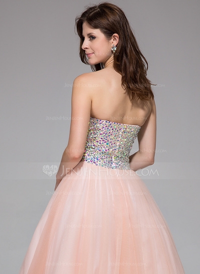 Ball-Gown Sweetheart Sweep Train Tulle Prom Dress With Beading