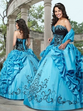 Ball Gown Sweetheart Taffeta Floor-length Embroidery Quinceanera Dresses