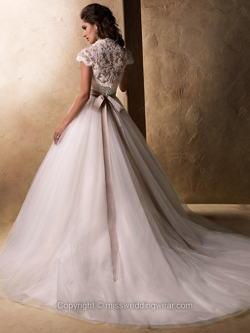 Ball Gown Sweetheart Tulle Court Train Lace Wedding Dresses - Image 2
