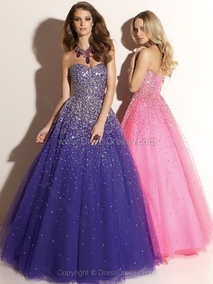 Ball Gown Sweetheart Tulle Floor-length Beading Prom Dresses