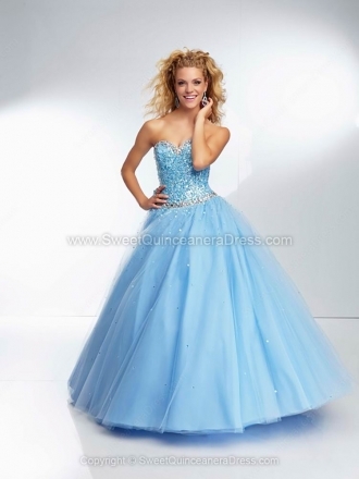 Ball Gown Sweetheart Tulle Satin Floor-length Rhinestone Quinceanera Dresses