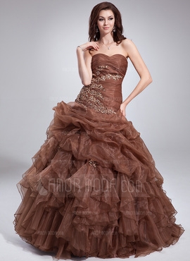 Ballkjole Sweetheart te-lengde Organza Quinceanerakjole med Blonder Perlebesydd Brusende Volanger  (