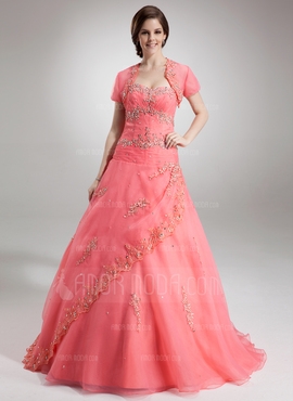 Ballkjole Sweetheart te-lengde Organza Quinceanerakjole med Blonder Perlebesydd Paljetter (021004558