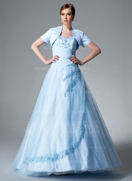 Ballkjole Sweetheart te-lengde Satin Tyll Quinceanerakjole med Frynse Blonder Perlebesydd (021004551