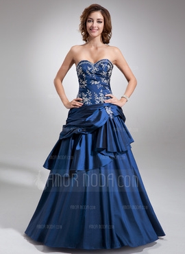 Ballkjole Sweetheart te-lengde Taft Quinceanerakjole med Brodert Perlebesydd Brusende Volanger  (021