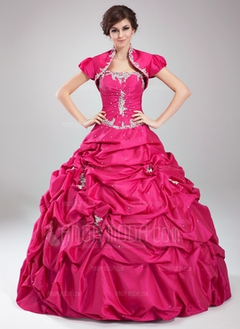 Ballkjole Sweetheart te-lengde Taft Quinceanerakjole med Frynse Blonder Perlebesydd Paljetter (02100