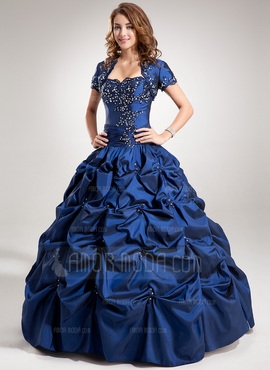 Ballkjole Sweetheart te-lengde Taft Quinceanerakjole med Frynse Blonder Perlebesydd Paljetter (02100
