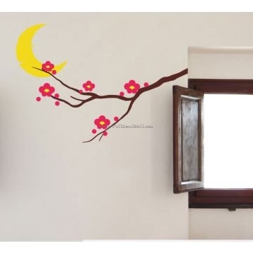 Beautiful Plum Flower And Moon Wall Decals