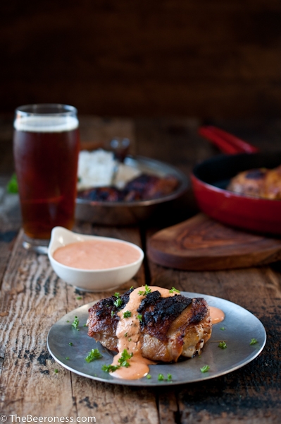 Beer Brined Paprika Chicken with Roasted Red Pepper Cream Sauce