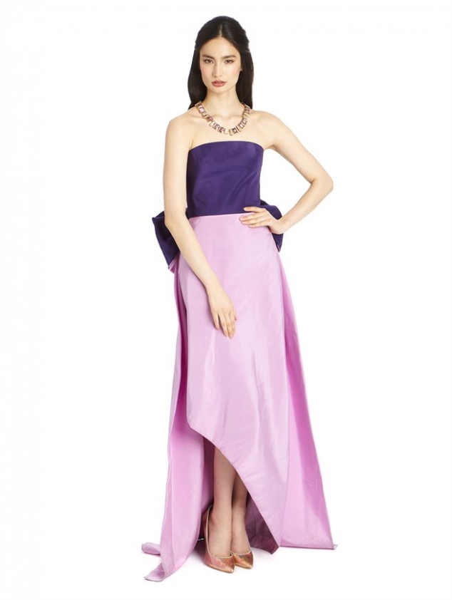 BI-COLOR SILK FAILLE GOWN WITH BOW BACK