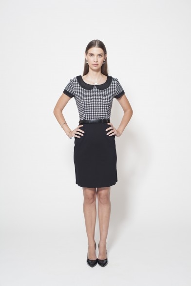 BIJOU DRESS - HOUNDSTOOTH GRAY/BLACK