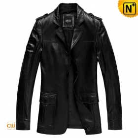 Black Leather Blazer Jacket CW840625 - cwmalls.com