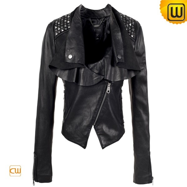 Black Leather Cropped Jacket CW608103 - jackets.cwmalls.com