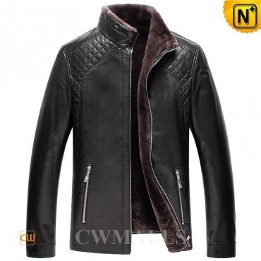 Black Quilted Shearling Jacket CW870135 - cwmalls.com
